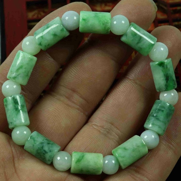 Certified Green 100% Natural A Jade Jadeite 9*9*13mm Barrel Bead Bracelet - Picture 7 of 9